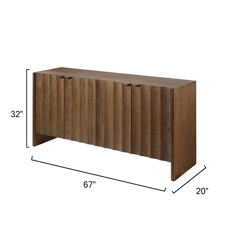 FLUTED FOUR DOOR CREDENZA, SUGAR OAK