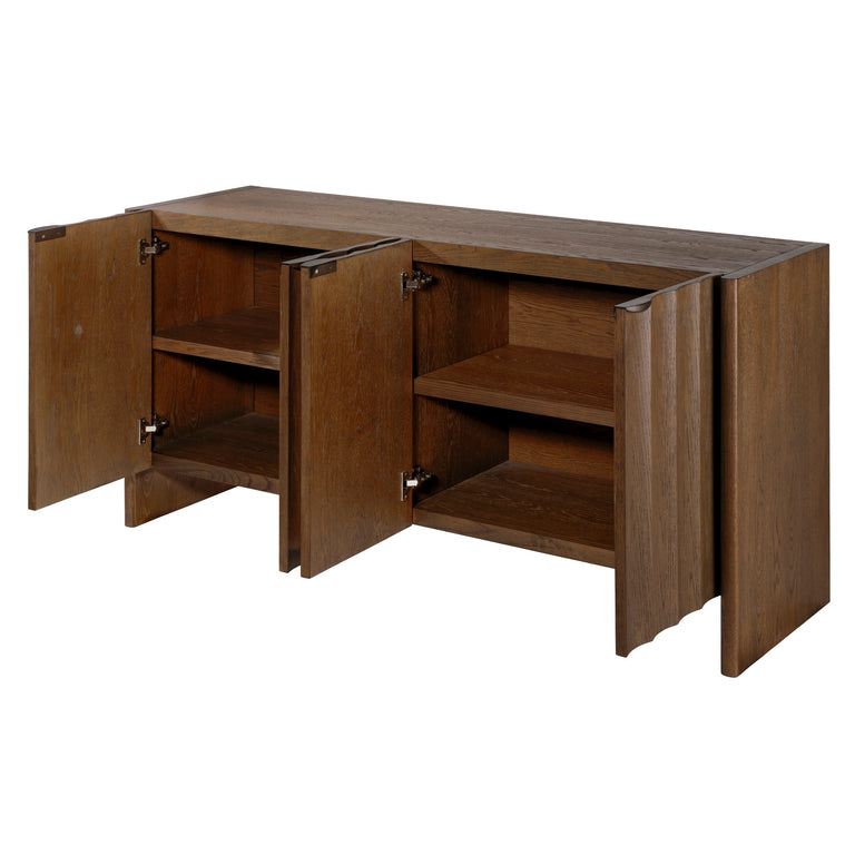 FLUTED FOUR DOOR CREDENZA, SUGAR OAK