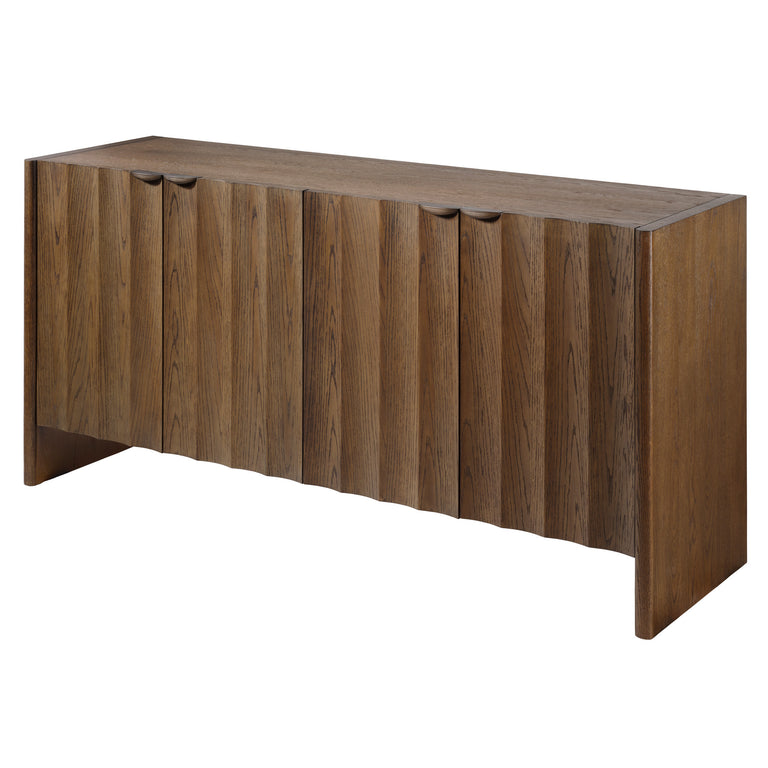 FLUTED FOUR DOOR CREDENZA, SUGAR OAK