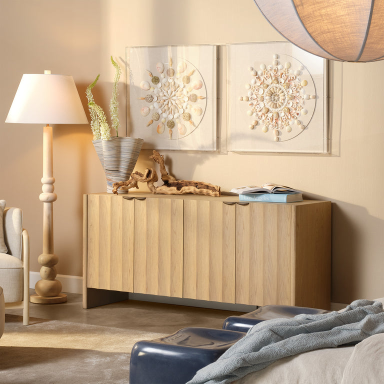 FLUTED FOUR DOOR CREDENZA, PALE OAK