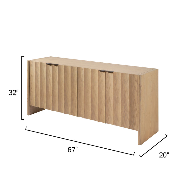 FLUTED FOUR DOOR CREDENZA, PALE OAK