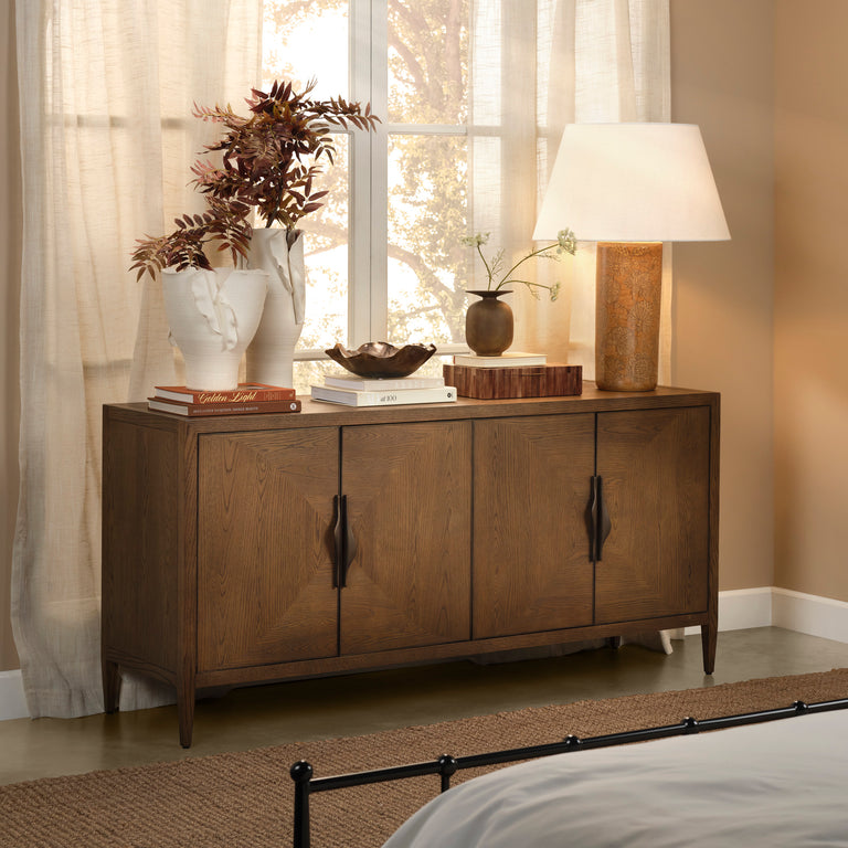 FOUR DOOR CREDENZA, SUGAR OAK