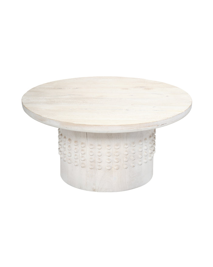 STUDDED COFFEE TABLE, WHITE WASHED WOOD