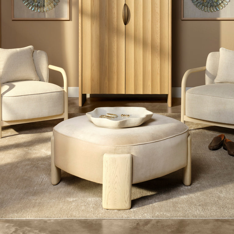 OTTOMAN, EARL VELVET AND PALE OAK