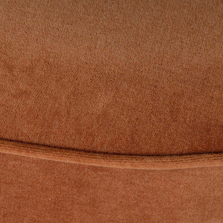 OTTOMAN, TERRACOTTA VELVET AND BROWN SUGAR OAK