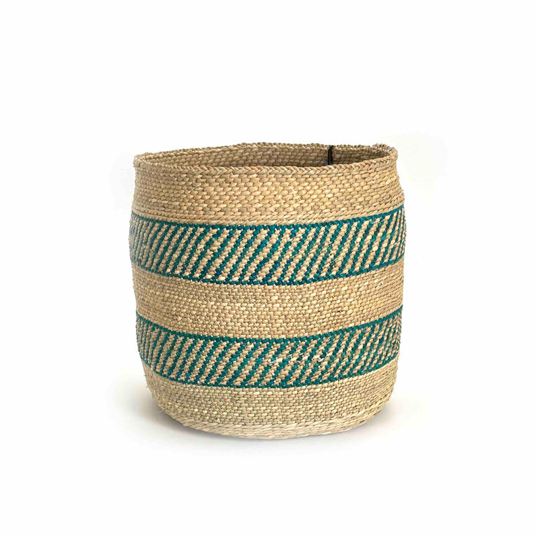 African Iringa woven basket with Turquoise Stripe