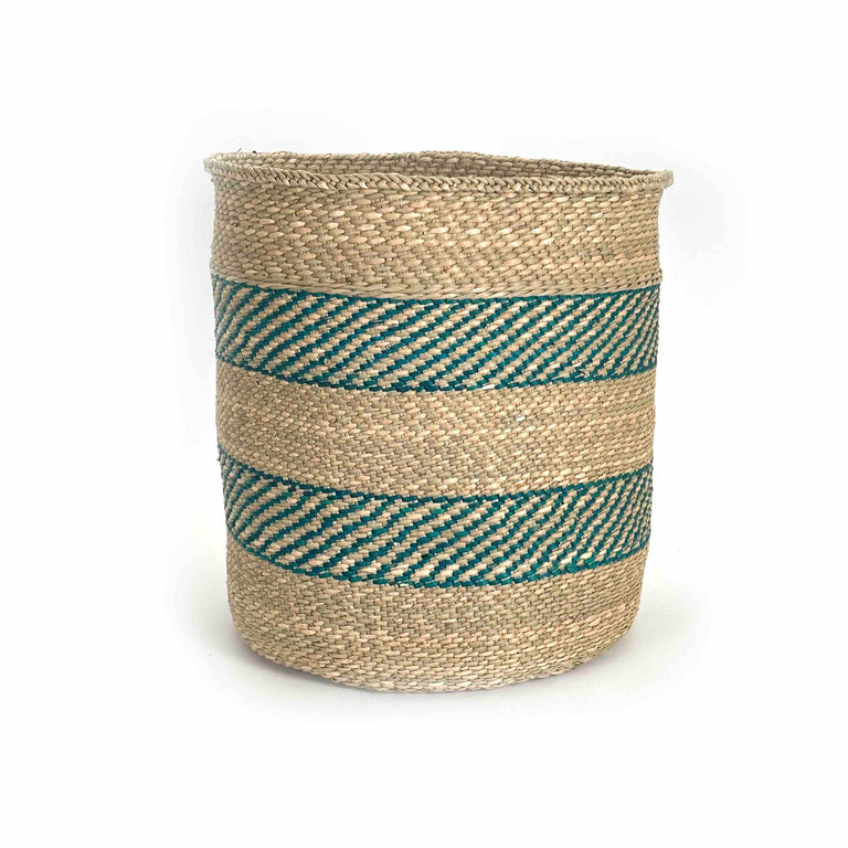 African Iringa woven basket with Turquoise Stripe