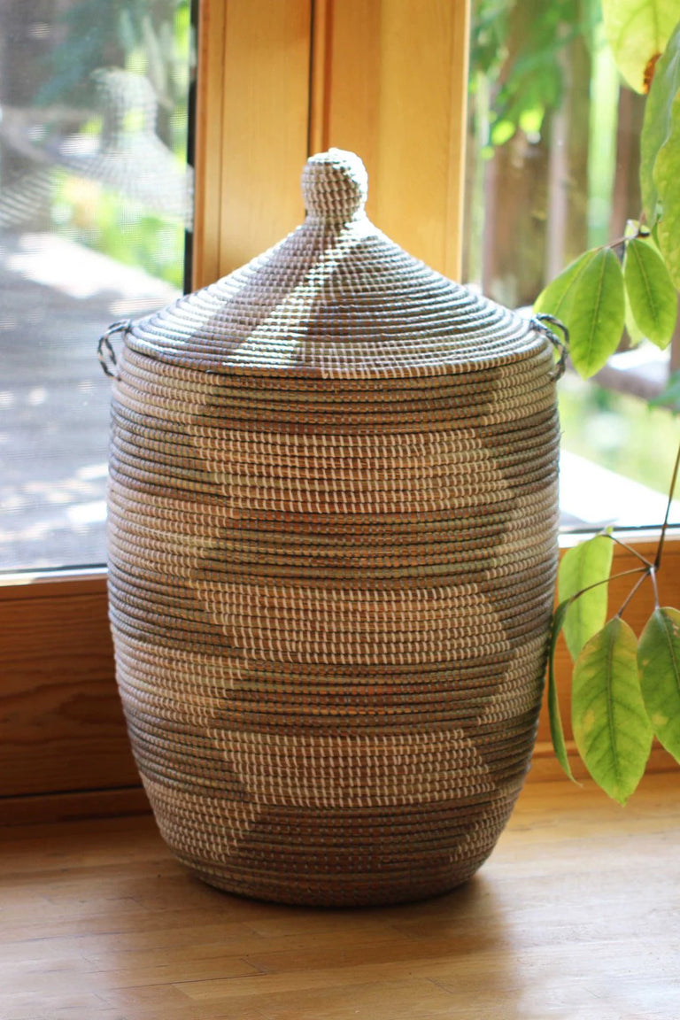 SILVER & WHITE HERRINGBONE BASKETS (SENEGAL)