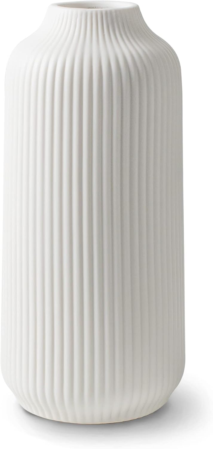 WHITE RIBBED 8" VASE