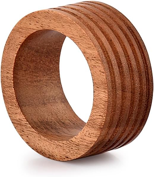 ACACIA WOOD ROUND RIBBED NAPKIN RINGS