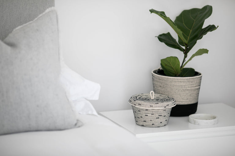 LIDDED BASKET - STITCHED BLACK | ORGANIC SOUTH AFRICAN COTTON CRAFT