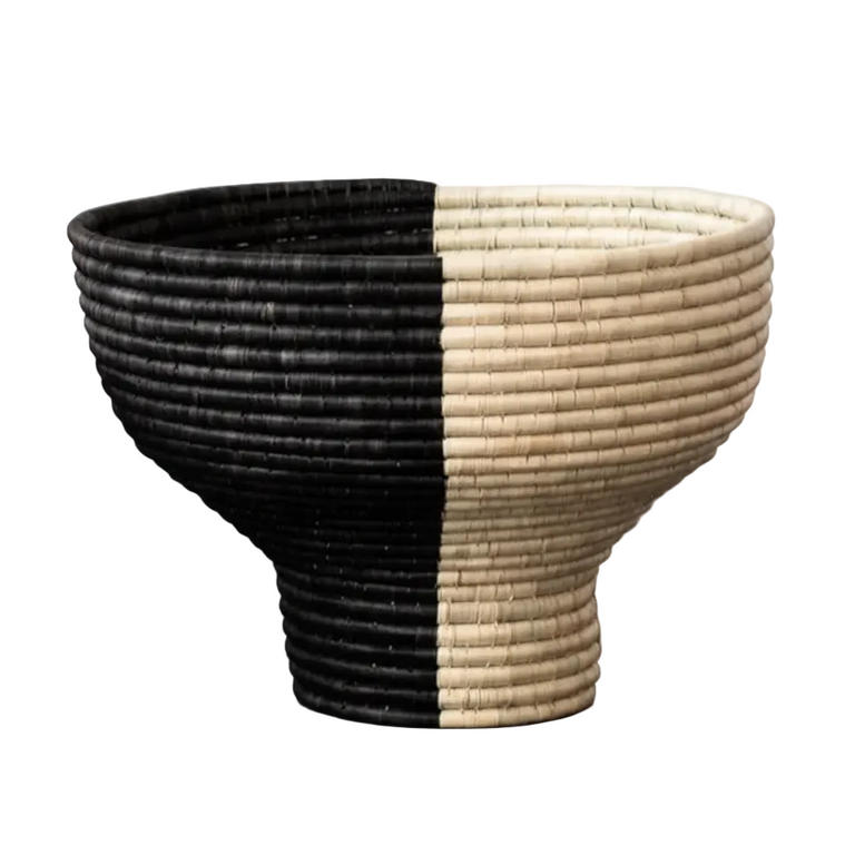 Pedestal Black and Natural Basket Bowl