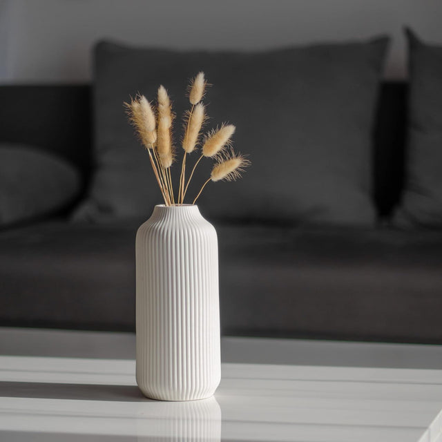 WHITE RIBBED 8" VASE