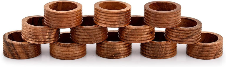 ACACIA WOOD ROUND RIBBED NAPKIN RINGS