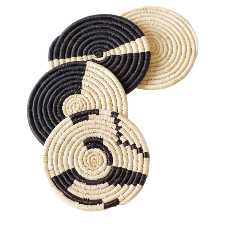 Natural & Black Mixed Set of 4 Coasters