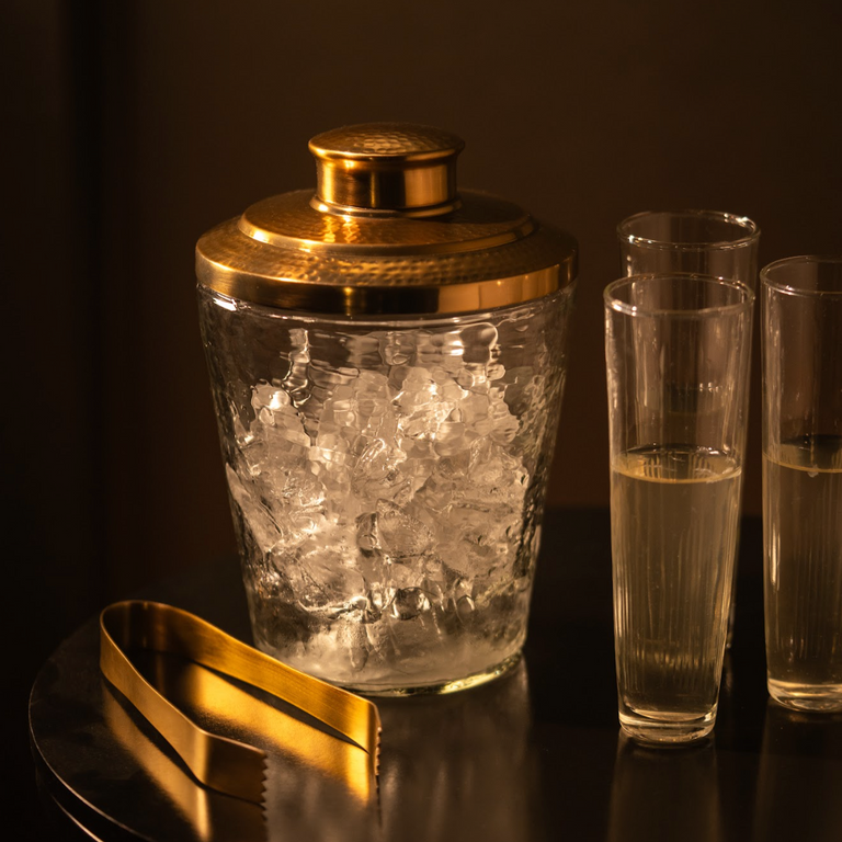 Pebbled Ice Bucket / Tongs Set