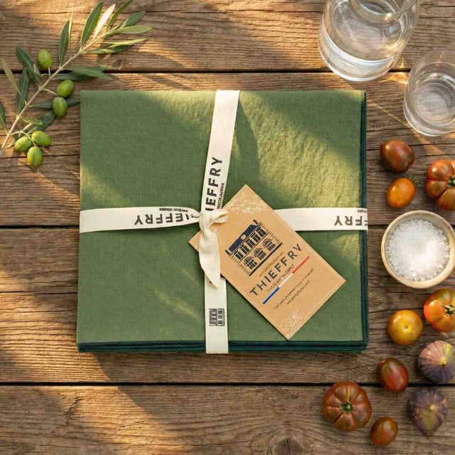 THIEFFRY CONTRAST TRIM NAPKIN, OLIVE | TABLETOP : TEXTILES : TABLE LINENS