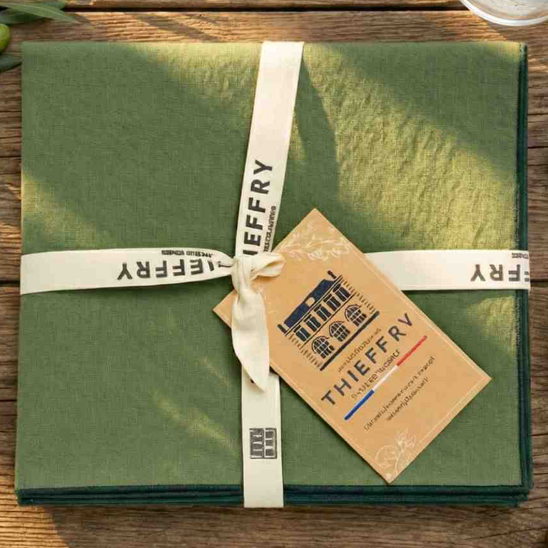 THIEFFRY CONTRAST TRIM NAPKIN, OLIVE | TABLETOP : TEXTILES : TABLE LINENS