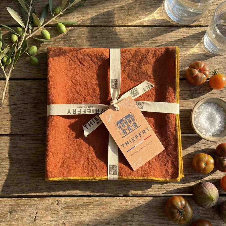 THIEFFRY CONTRAST TRIM NAPKIN, SIENNA | TABLETOP : TEXTILES : TABLE LINENS