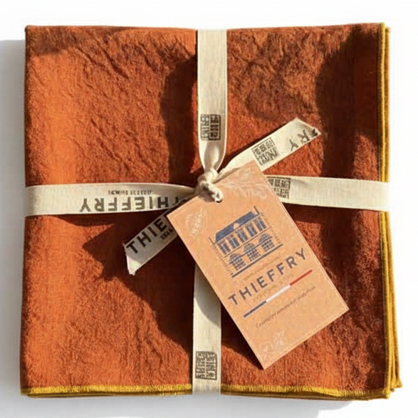 THIEFFRY CONTRAST TRIM NAPKIN, SIENNA | TABLETOP : TEXTILES : TABLE LINENS