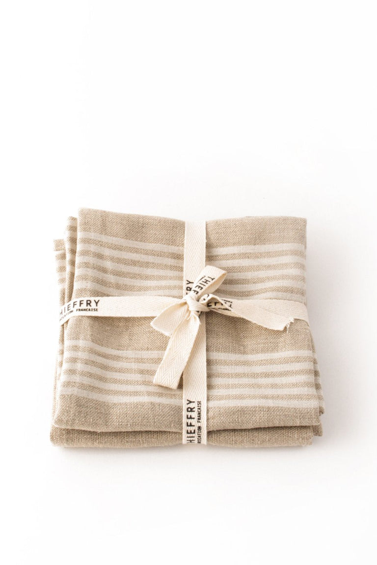 THIEFFRY BELGIAN LINEN DISHTOWELS, WHITE STRIPE & NATURAL, SET OF 2 | 