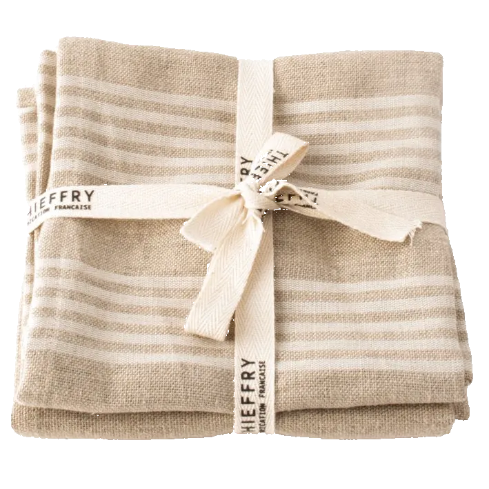 THIEFFRY BELGIAN LINEN DISHTOWELS, WHITE STRIPE & NATURAL, SET OF 2 | 