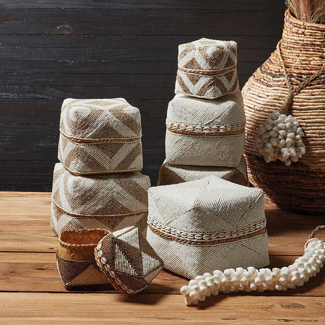 SAND PATTERNED BEADED BASKETS | STORAGE