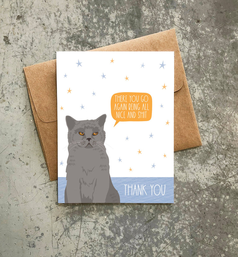 NICE AND SHIT CAT THANK YOU CARD | CARDS