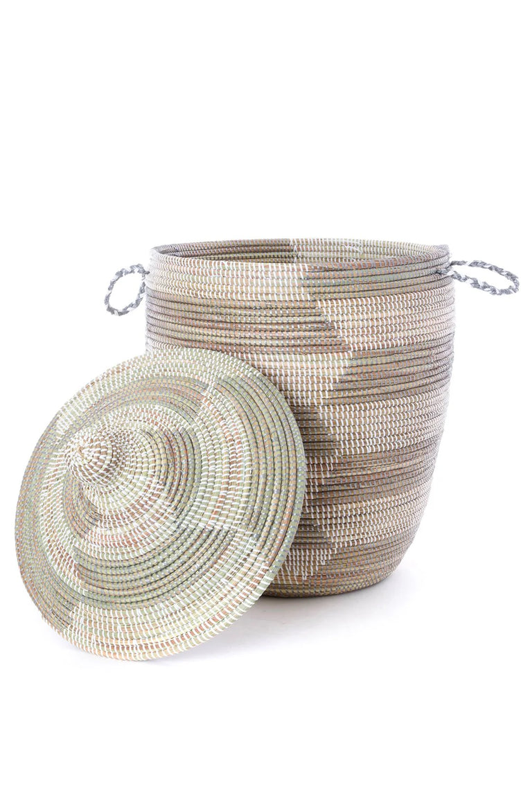 SILVER & WHITE HERRINGBONE BASKETS (SENEGAL)