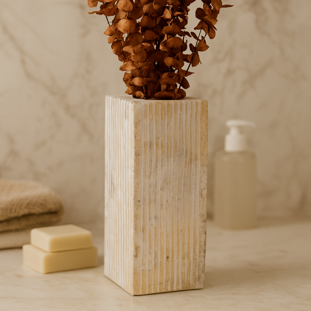 ATACA MARBLE RIBBED VASE | PLANTERS & VASES