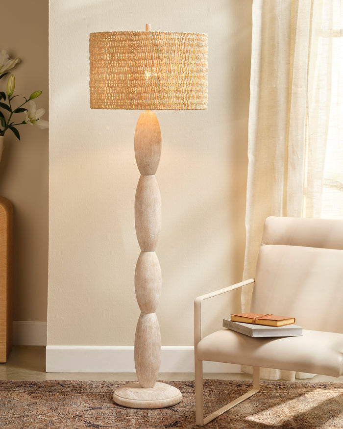 ALMOND FLOOR LAMP, WHITE WASHED WOOD