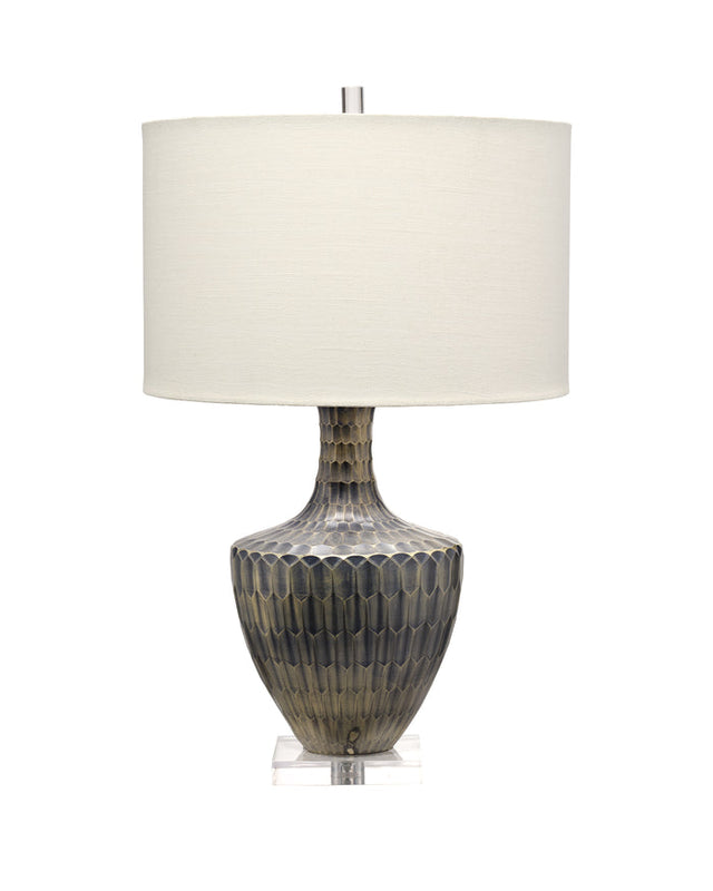 BOA TABLE LAMP, INDIGO ETCHED GLASS