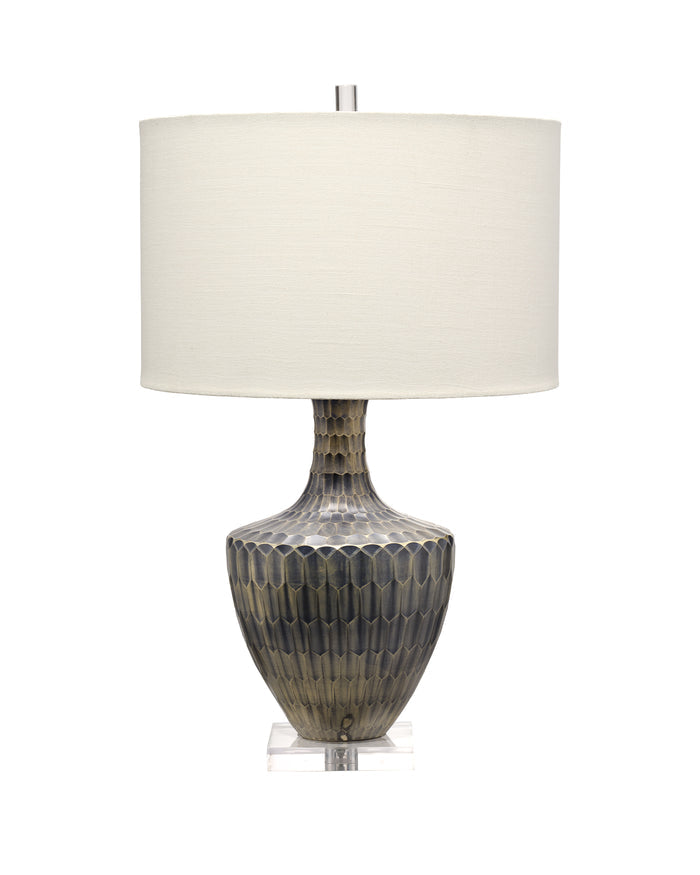 BOA TABLE LAMP, INDIGO ETCHED GLASS