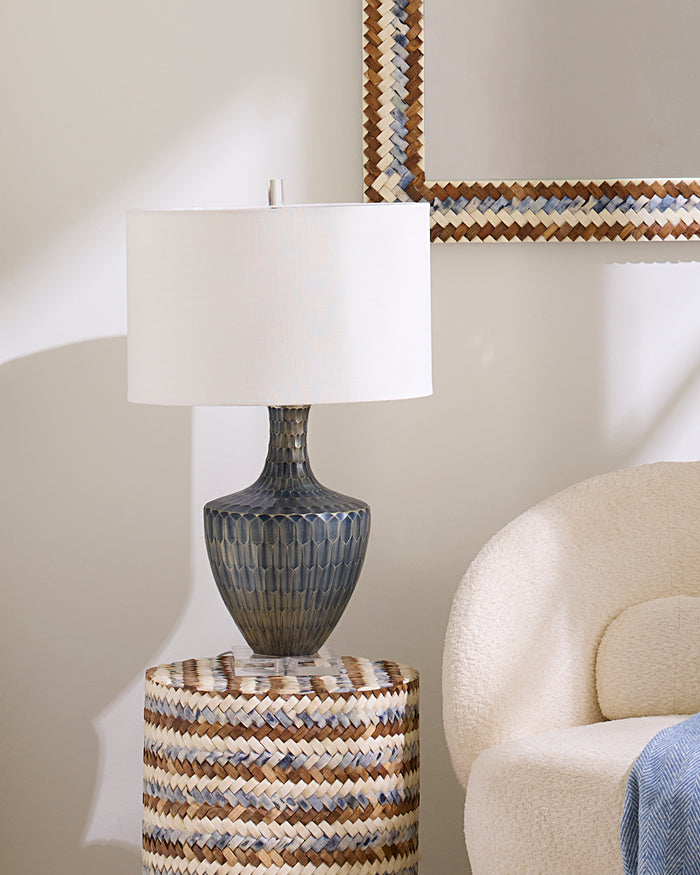 BOA TABLE LAMP, INDIGO ETCHED GLASS