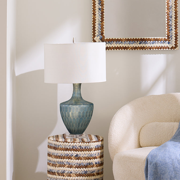 BOA TABLE LAMP, INDIGO ETCHED GLASS