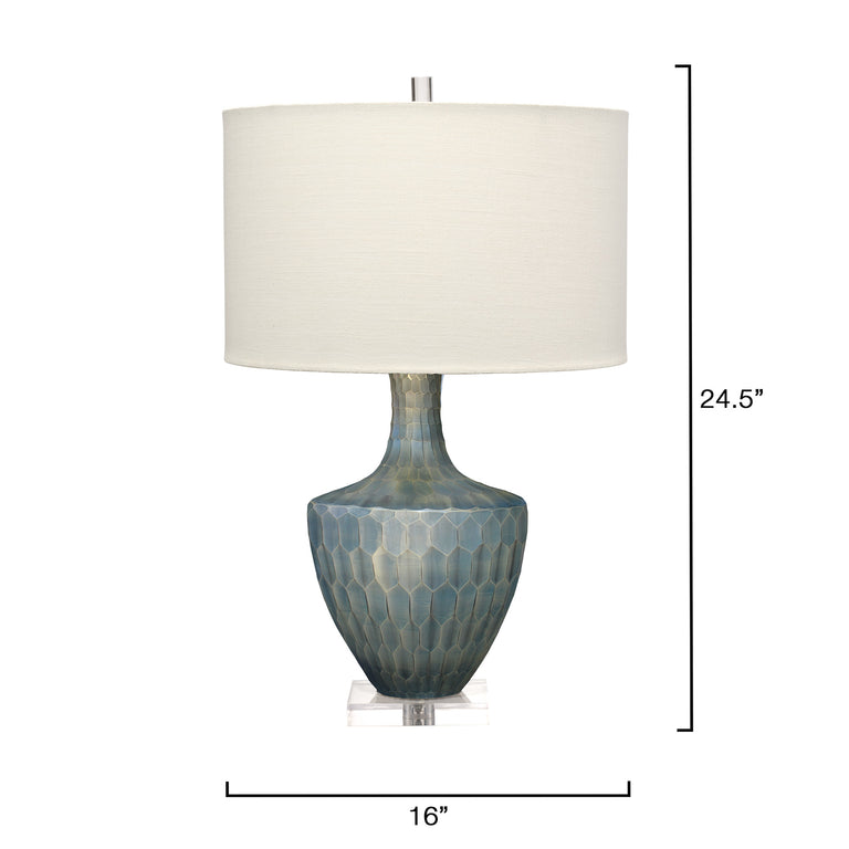 BOA TABLE LAMP, INDIGO ETCHED GLASS
