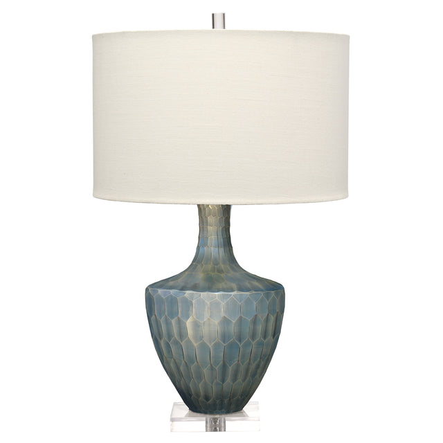 BOA TABLE LAMP, INDIGO ETCHED GLASS