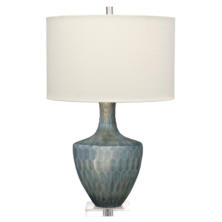 BOA TABLE LAMP, INDIGO ETCHED GLASS