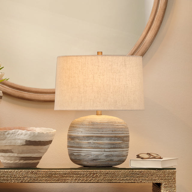 COCOON TABLE LAMP, WHITE WASHED BAMBOO