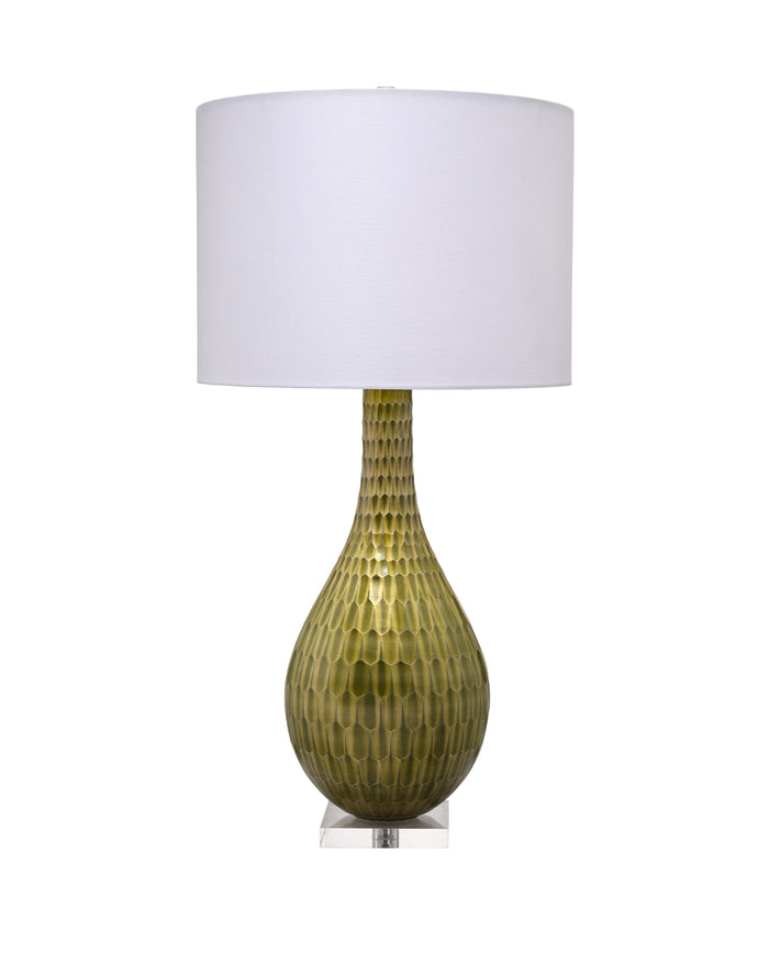 SERPENTINE TABLE LAMP, CHARTREUSE ETCHED GLASS