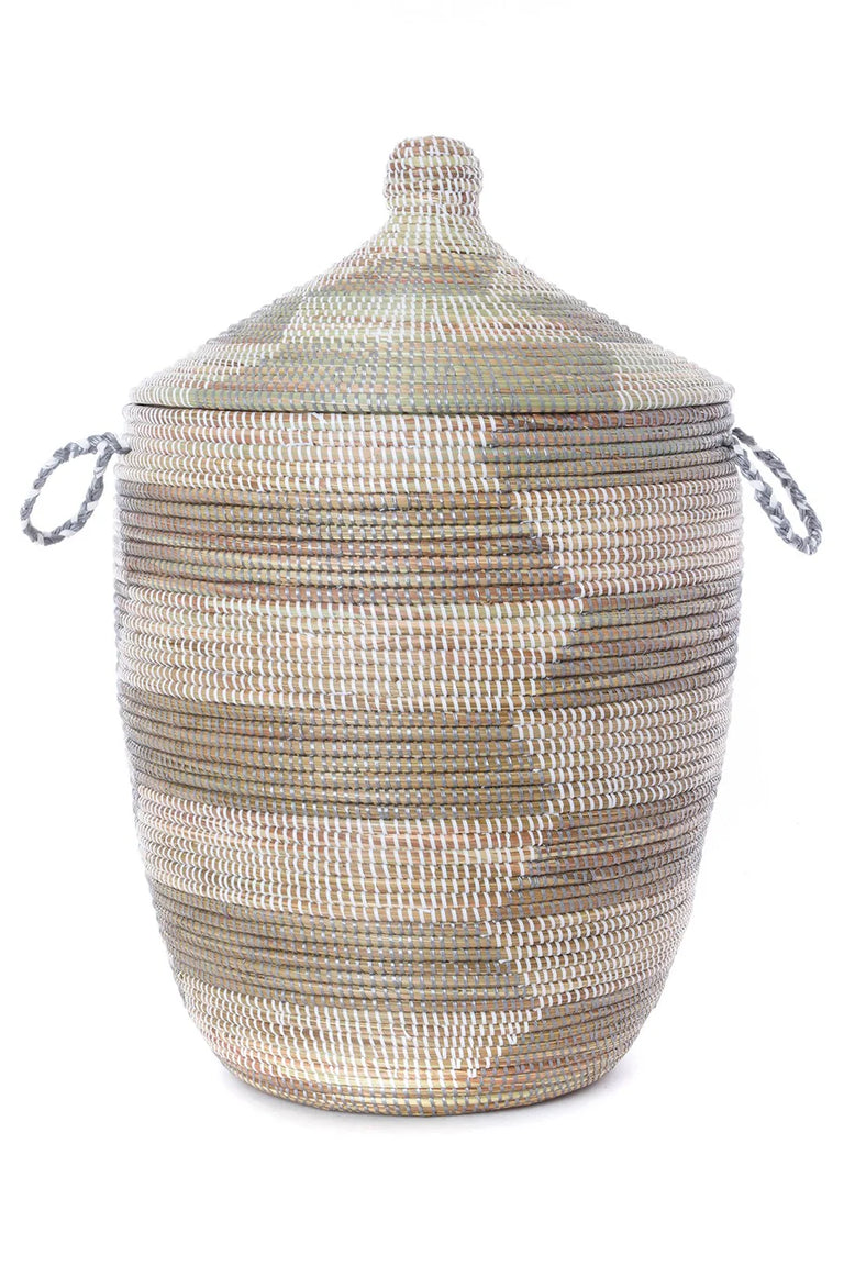 SILVER & WHITE HERRINGBONE BASKETS (SENEGAL)