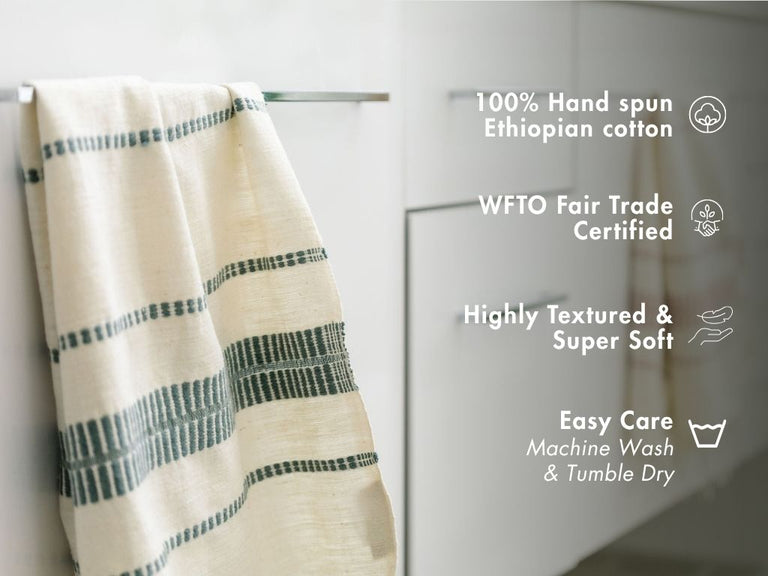 ABAYA HANDWOVEN SUSTAINABLE ETHIOPIAN COTTON HAND TOWEL | BATH