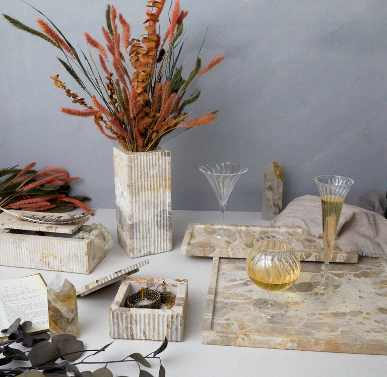 ATACA MARBLE RIBBED VASE | PLANTERS & VASES