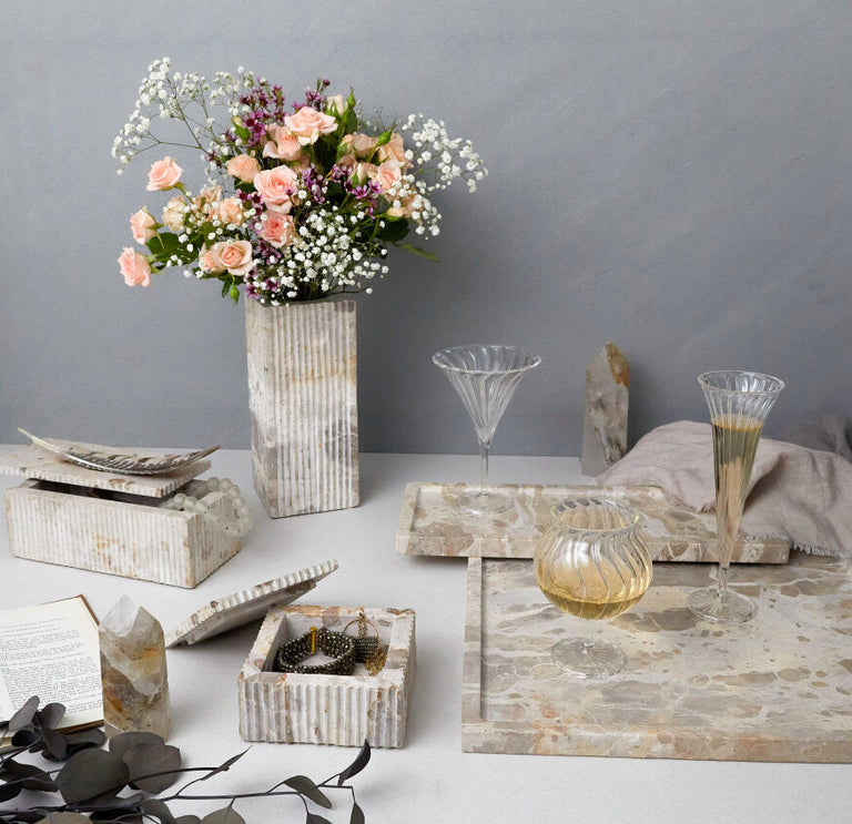 ATACA MARBLE RIBBED VASE | PLANTERS & VASES