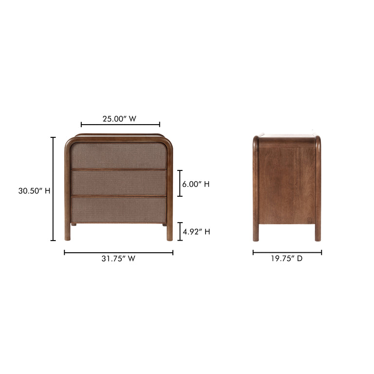 RYE 3 DRAWER NIGHTSTAND WARM BROWN