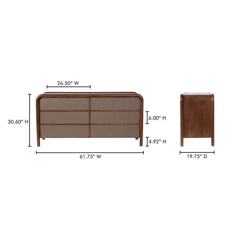 RYE 6 DRAWER DRESSER WARM BROWN