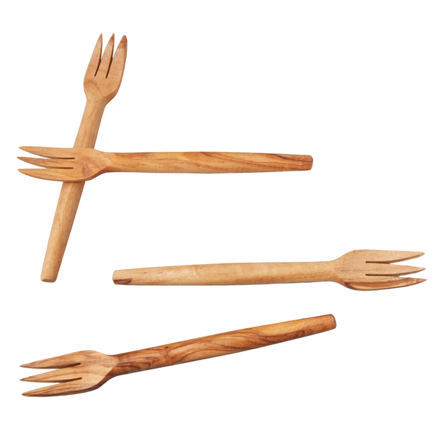 OLIVE WOOD COCKTAIL FORKS, SET OF 4 | SERVING UTENSILS