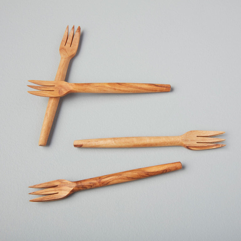 OLIVE WOOD COCKTAIL FORKS, SET OF 4 | SERVING UTENSILS