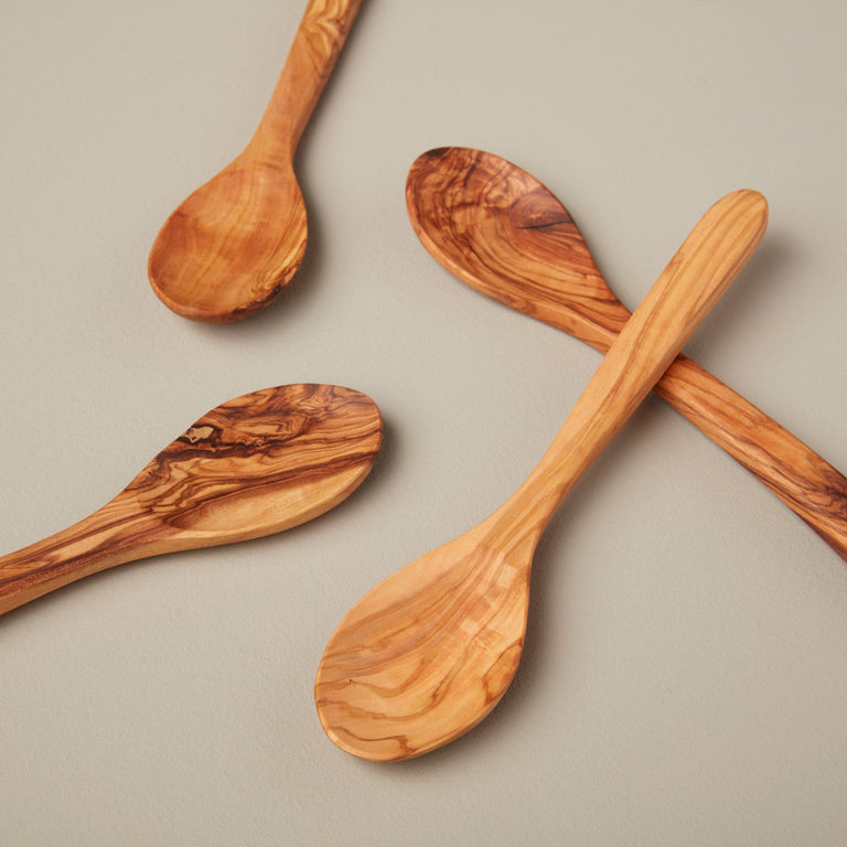 OLIVE WOOD SPOONS, LARGE SET OF 4 | SERVING UTENSILS