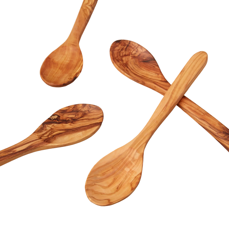OLIVE WOOD SPOONS, LARGE SET OF 4 | SERVING UTENSILS
